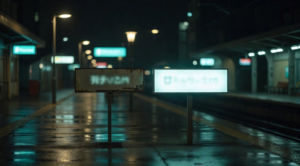 오래된 간판과 새 간판이 나란한 야경 — 후기의 시점